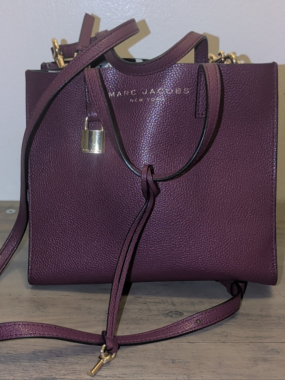 Marc Jacobs Plum Leather Shoulder Tote with Gold Hardware
